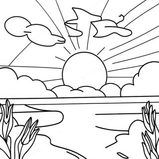 Página para Colorear de un Cielo de Atardecer Colorido | Página para colorear de Cielo
