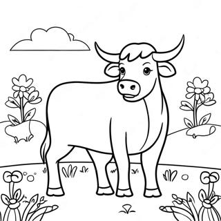 Página para colorear de Ferdinand el toro en un prado pacífico | Página para colorear de Fernando