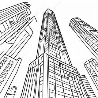Página para colorear de un Edificio Rascacielos Colorido | Página para colorear de Edificio