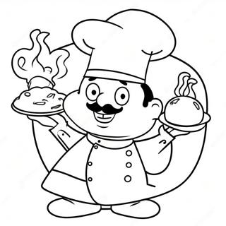 Página para Colorear de Chef Divertido Cocinando | Página para colorear de Chef