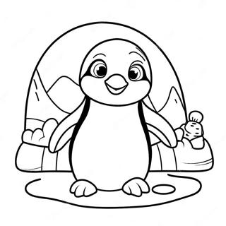 Página para Colorear de un Pingüino Lindos Frente al Igloo | Página para colorear de Iglú