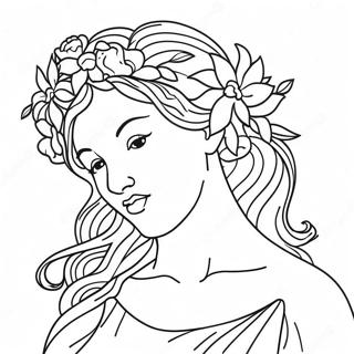 Página para Colorear de Afrodita Elegante con Flores | Página para colorear de Afrodita