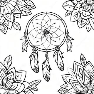 Página para Colorear del Atrapasueños Bohemio | Página para colorear de Boho Gitano