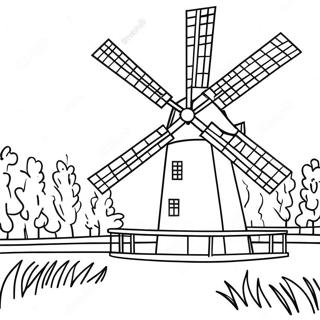 Página para Colorear Molino de Viento Tradicional Holandés | Página para colorear de Holanda