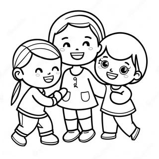 Página para Colorear de Niños Multiculturales Jugando Juntos | Página para colorear de Multicultural