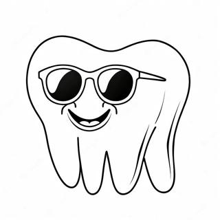 Página para Colorear de Diente Divertido con Gafas de Sol | Página para colorear de Diente