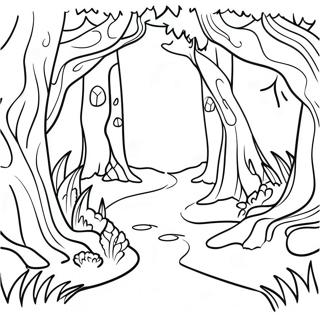 Página para colorear de un bosque encantado mágico | Página para colorear de Bosque