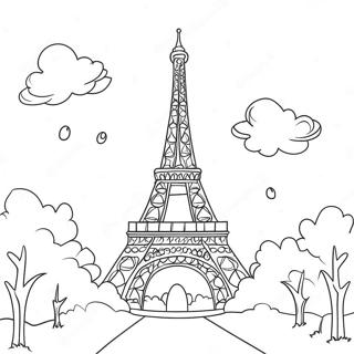 Página para colorear de la Torre Eiffel al atardecer | Página para colorear de Torre Eiffel