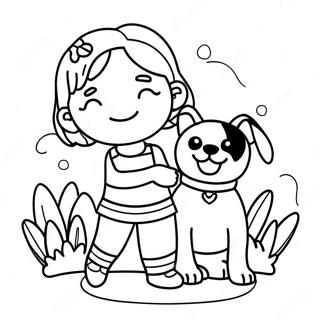 Niña con Perro Páginas para Colorear