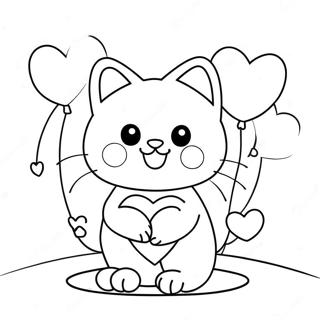Gato de San Valentín Páginas para Colorear