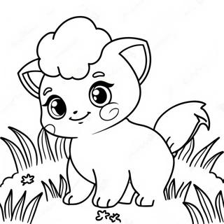 Página para colorear de un lindo Vulpix jugando en la hierba | Página para colorear de Vulpix