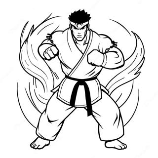 Página para colorear de Ryu en pose de batalla feroz | Página para colorear de Ryu