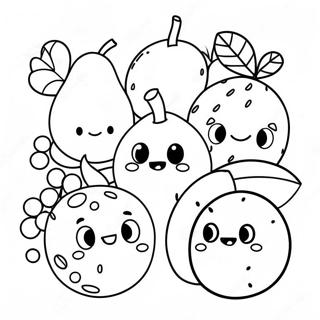 Página para Colorear de Frutas de Caricatura Bonitas | Página para colorear de Comida Simple