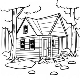 Página para colorear de una cabaña rústica en el bosque | Página para colorear de Rústico