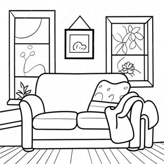 Página para colorear de un sofá acogedor | Página para colorear de Sofá
