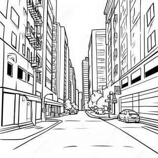 Página para colorear de Gritty en paisaje urbano | Página para colorear de Gritty
