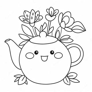 Página para Colorear de Tetera Linda con Flores | Página para colorear de Tetera