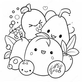 Página para Colorear de Frutas Chibi Adorables | Página para colorear de Comida Chibi