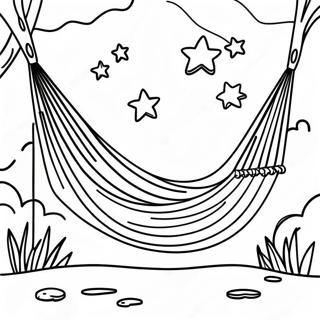 Página para colorear de una hamaca acogedora bajo un cielo estrellado | Página para colorear de Hamaca