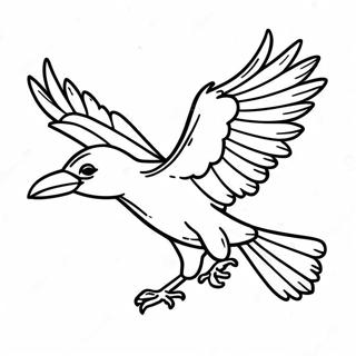 Página para Colorear de un Cuervo Majestuoso en Vuelo | Página para colorear de Cuervo